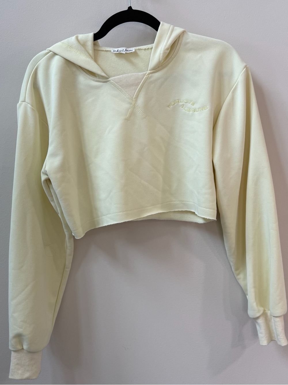 For Love & Lemons Cropped Hooded Sweatshirt in Pale Butter Yellow